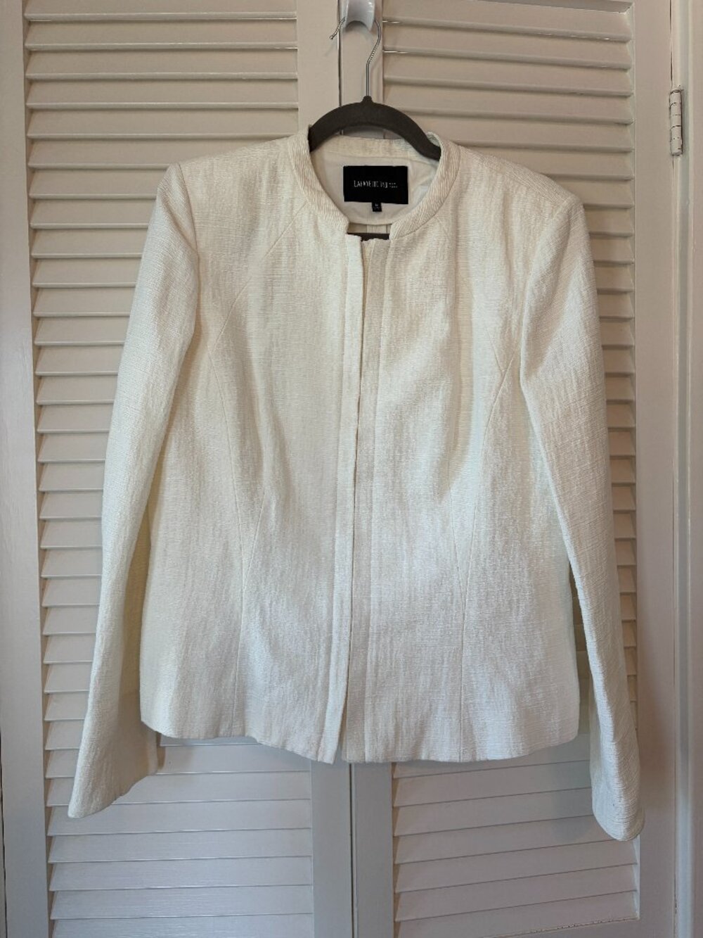 Lafayette 148 women's blazer 12 ivory tweed dual zip cream textured structured
